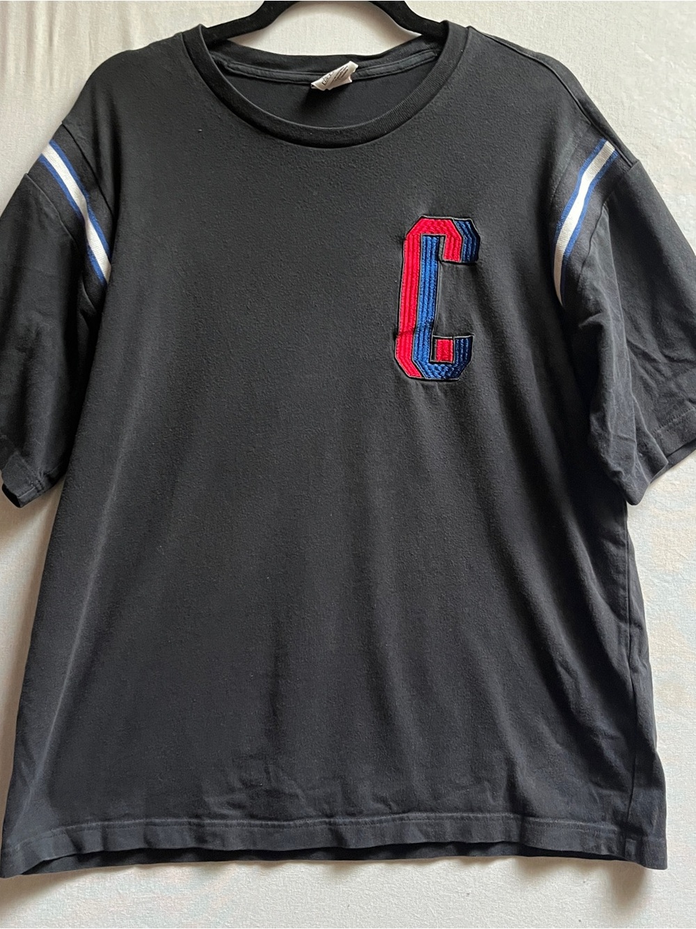 Champion Kids Black Graphic Tee Red Blue Logo Patch Size L